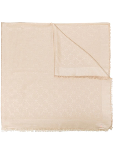 Moschino Monogram-print Fringed Scarf In Neutrals