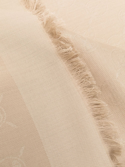 Moschino Monogram-print Fringed Scarf In Neutrals