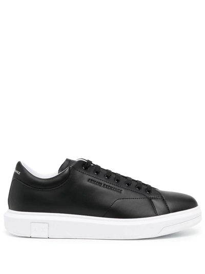 Shop Armani Exchange Leather Low-top Sneakers In Black