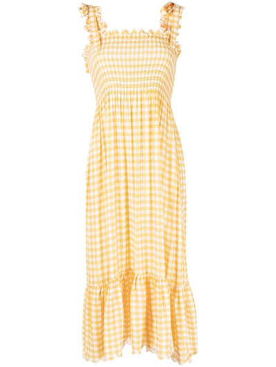 Shop Ephemera Bow-detail Gingham Dress In Yellow