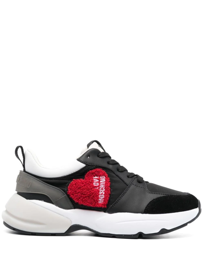 Shop Love Moschino Heart-patch Lace-up Sneakers In Black