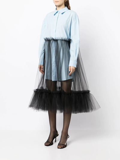 Shop Act N°1 Tulle-skirt Long-sleeve Shirt Dress In Blue