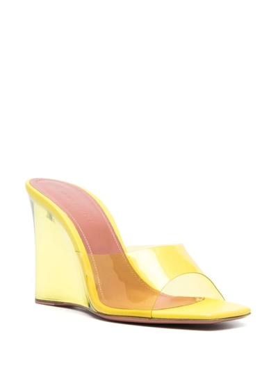 Shop Amina Muaddi 95mm Lupita Glass Wedge Heels In Yellow