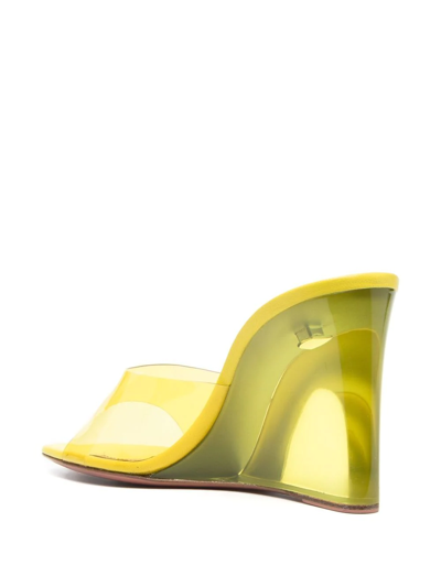 Shop Amina Muaddi 95mm Lupita Glass Wedge Heels In Yellow