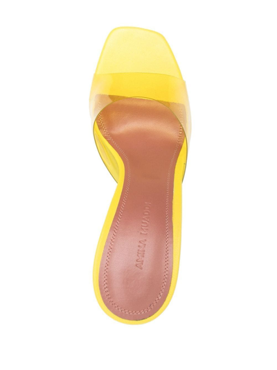 Shop Amina Muaddi 95mm Lupita Glass Wedge Heels In Yellow