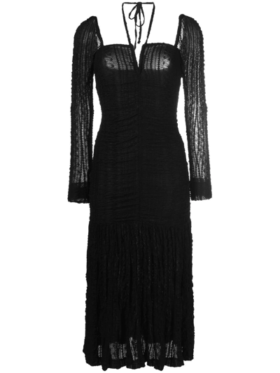 Shop Ganni Gathered Midi Dress In Black
