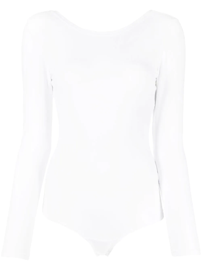 Shop Spanx V-back Long-sleeve Bodysuit In White