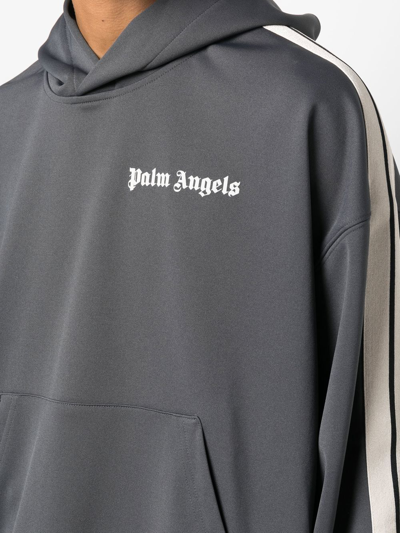 Shop Palm Angels Logo-print Stripe-detailed Hoodie In Grey