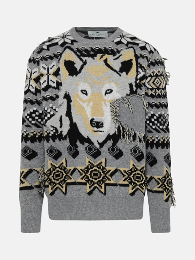 Shop Etro Grey Wool Sweater