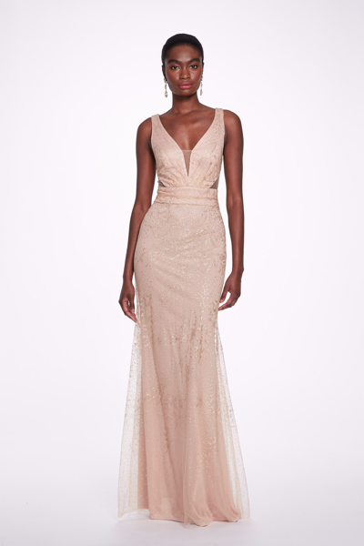 Shop Marchesa Notte Glitter Tulle Sleeveless Gown