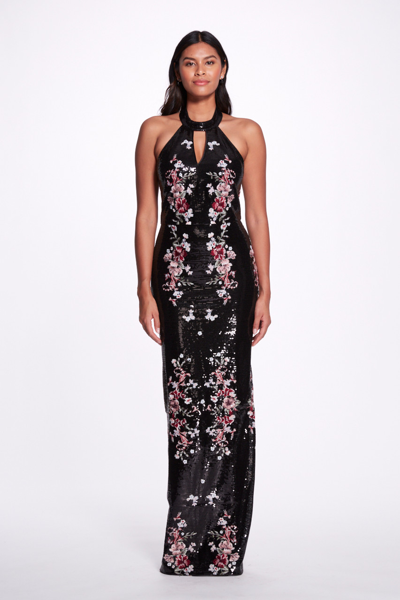 Shop Marchesa Notte Halter Sequin Column Gown