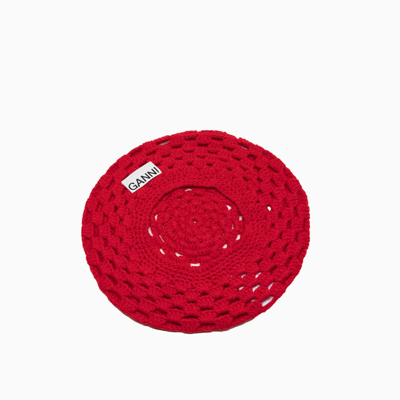 Logo-patch Recycled-wool And Recycled-polyamide Blend Crochet Beret In Red