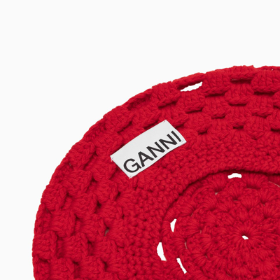 Logo-patch Recycled-wool And Recycled-polyamide Blend Crochet Beret In Red