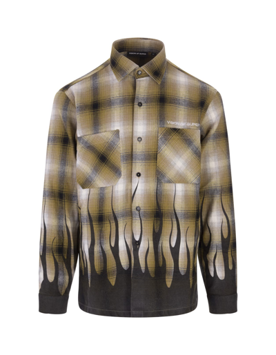 Shop Vision Of Super Man Flannel Shirt With Check Pattern And Black Flames In Multicolor