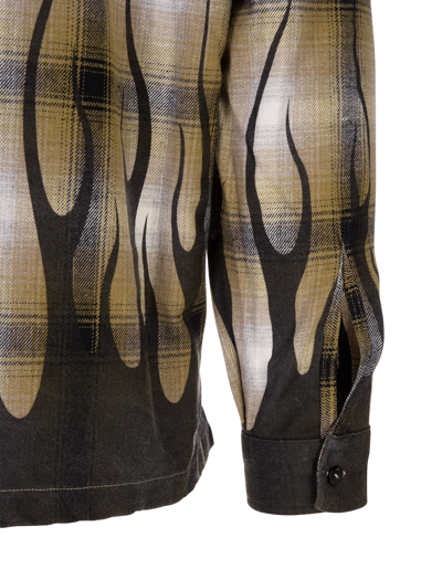 Shop Vision Of Super Man Flannel Shirt With Check Pattern And Black Flames In Multicolor
