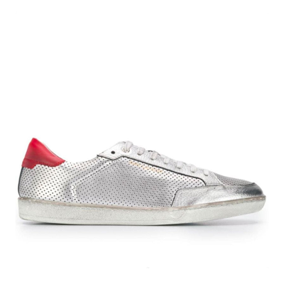 Shop Saint Laurent Leather Sneakers In Silver