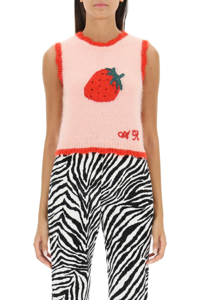 Shop Alessandra Rich Jacquard Strawberry Mohair Blend Vest In Multicolor