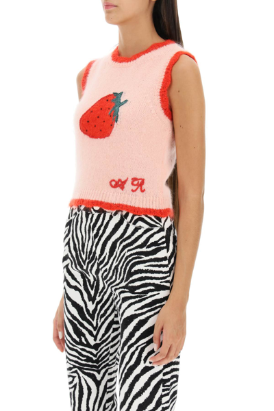 Shop Alessandra Rich Jacquard Strawberry Mohair Blend Vest In Multicolor