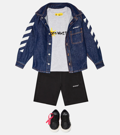 Off-white Logo Denim Shirt Jacket In Medium Blue Whi