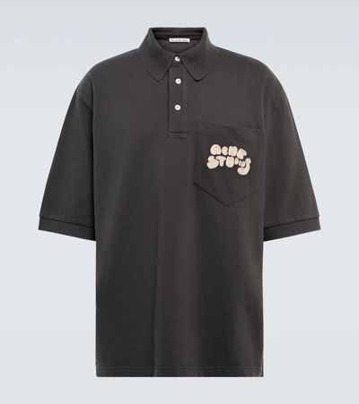 Shop Acne Studios Embroidered Cotton Piqué Polo Shirt In Anthracite Grey