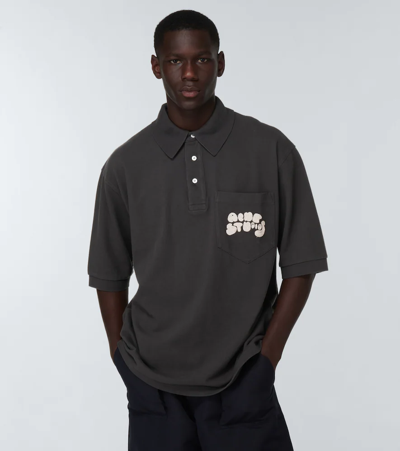 Shop Acne Studios Embroidered Cotton Piqué Polo Shirt In Anthracite Grey