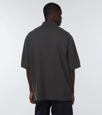 Shop Acne Studios Embroidered Cotton Piqué Polo Shirt In Anthracite Grey