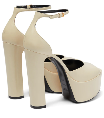 Shop Saint Laurent Jodie 145 Platform Leather Sandals In Pearl