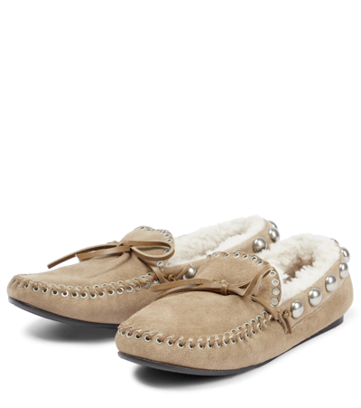 Shop Isabel Marant Faomee Suede Moccasins In Taupe