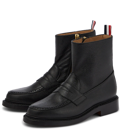 Shop Thom Browne Leather Ankle Boots In Black