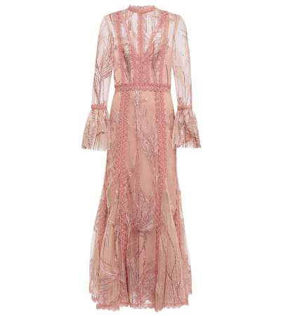Shop Costarellos Embellished Tulle Dress In Pink