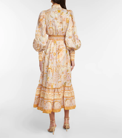 Shop Alemais Solitaire Printed Linen Midi Dress In Watercolour