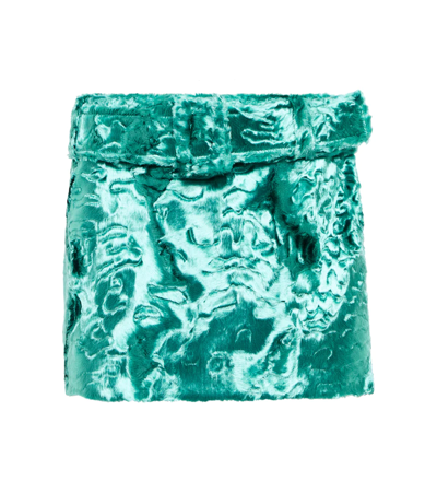 Shop Alessandra Rich Belted Faux Fur Miniskirt In Turquoise
