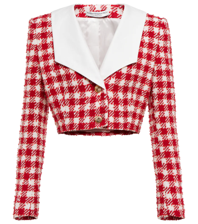 Shop Alessandra Rich Checked Wool-blend Bouclé Jacket In Red White