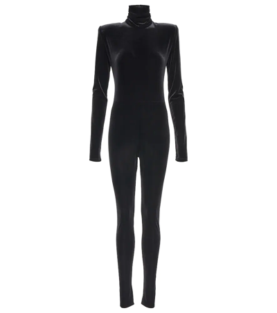Shop Alexandre Vauthier Turtleneck Velvet Jumpsuit In Black