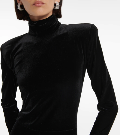Shop Alexandre Vauthier Turtleneck Velvet Jumpsuit In Black
