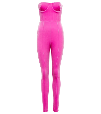 Shop Alex Perry Strapless Velvet Jumpsuit In Pink
