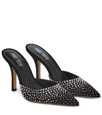 Shop Paris Texas Holly Embellished Suede Mules In Black Diamond