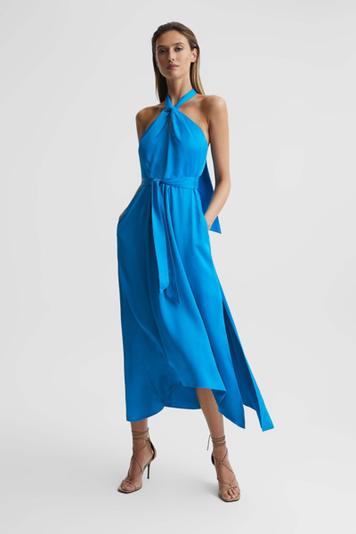 Shop Reiss Evvie - Blue Halter Midi Occasion Dress, Us 4