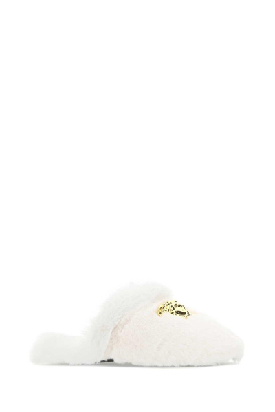 Shop Versace Medusa Palazzo Slippers In White/gold