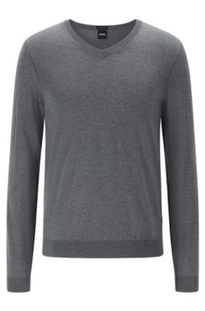 Hugo Boss V-neck Sweater In Mulesing-free Wool In Grey | ModeSens