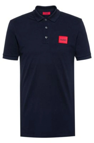 Shop Hugo Cotton-piqu Polo Shirt With Logo Label- Dark Blue Men's Polo Shirts Size 2xl