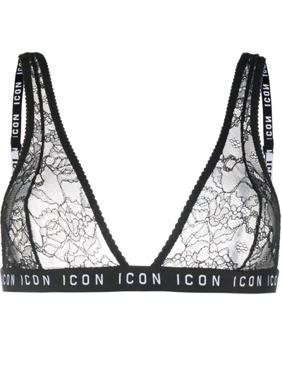 Dsquared2 Lace-pattern Triangle-cup Bra In Nero