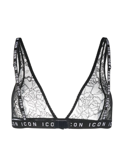 Dsquared2 Lace-pattern Triangle-cup Bra In Nero