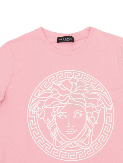 Shop Versace Medusa Printed Crewneck T-shirt In Pink/white