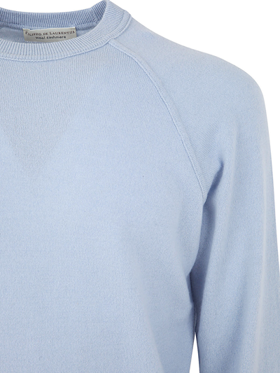 Shop Filippo De Laurentiis Raglan Sleeve Round Neck Pullover In Light Blue
