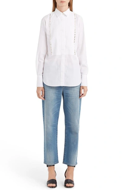 Shop Valentino Rockstud Cotton Poplin Blouse In White/ Gold