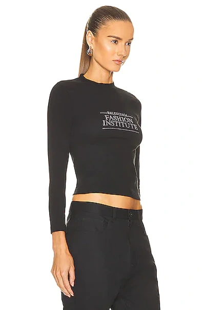 Balenciaga Fashion Institute Fitted Long Sleeve T-Shirt in Black & Silver  Strass