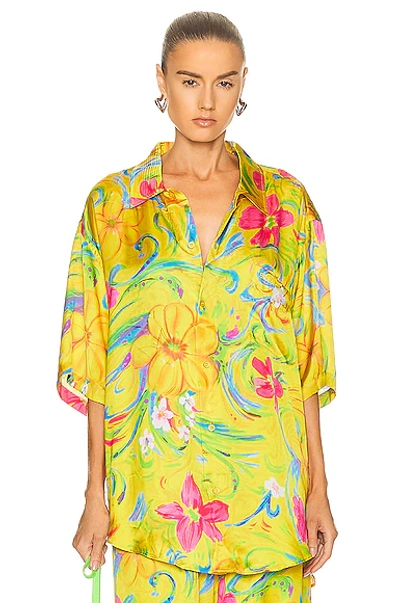 Shop Balenciaga Floral Pajama Shirt In Yellow