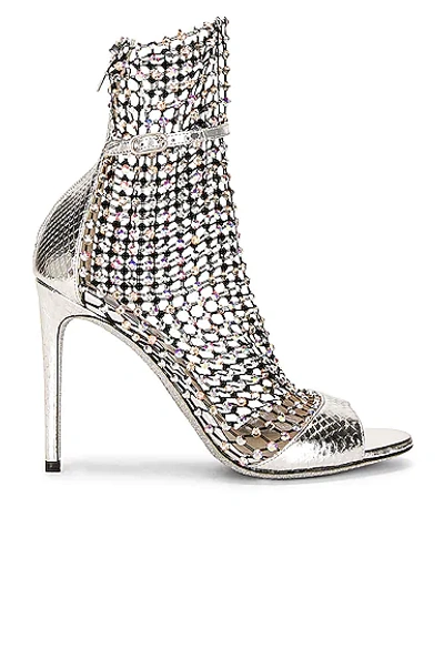 Shop René Caovilla Galaxia 105mm Sandal In Silver  Crystal  & Honey