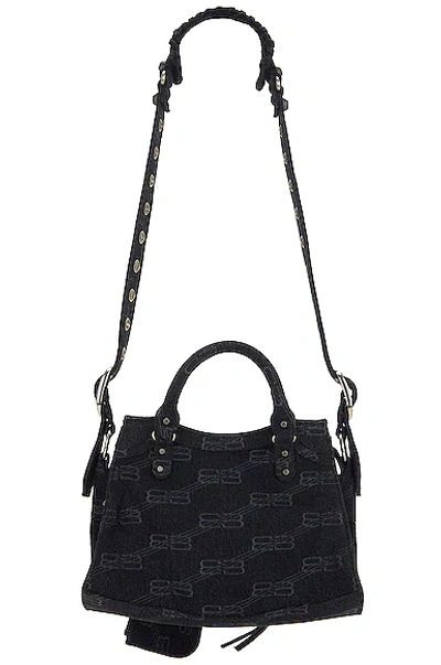 Shop Balenciaga Denim Monogram Neo Le Cagole Bag In Black